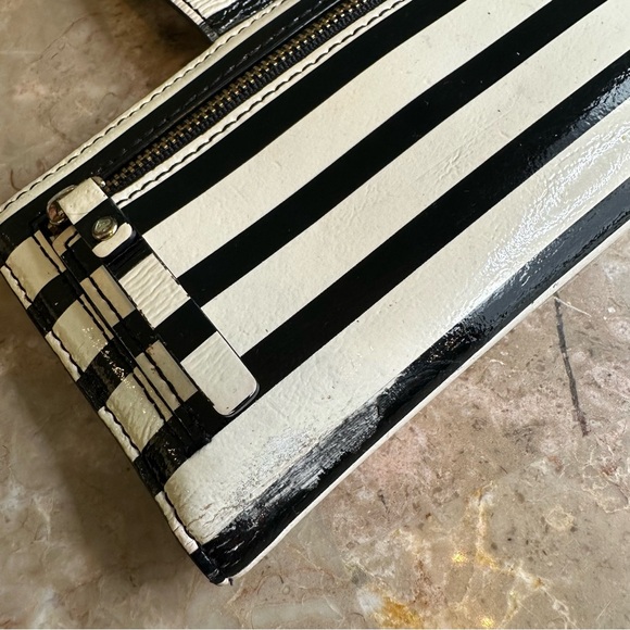Kate Spade Patent Black and White Striped Wallet - Picture 3 of 8